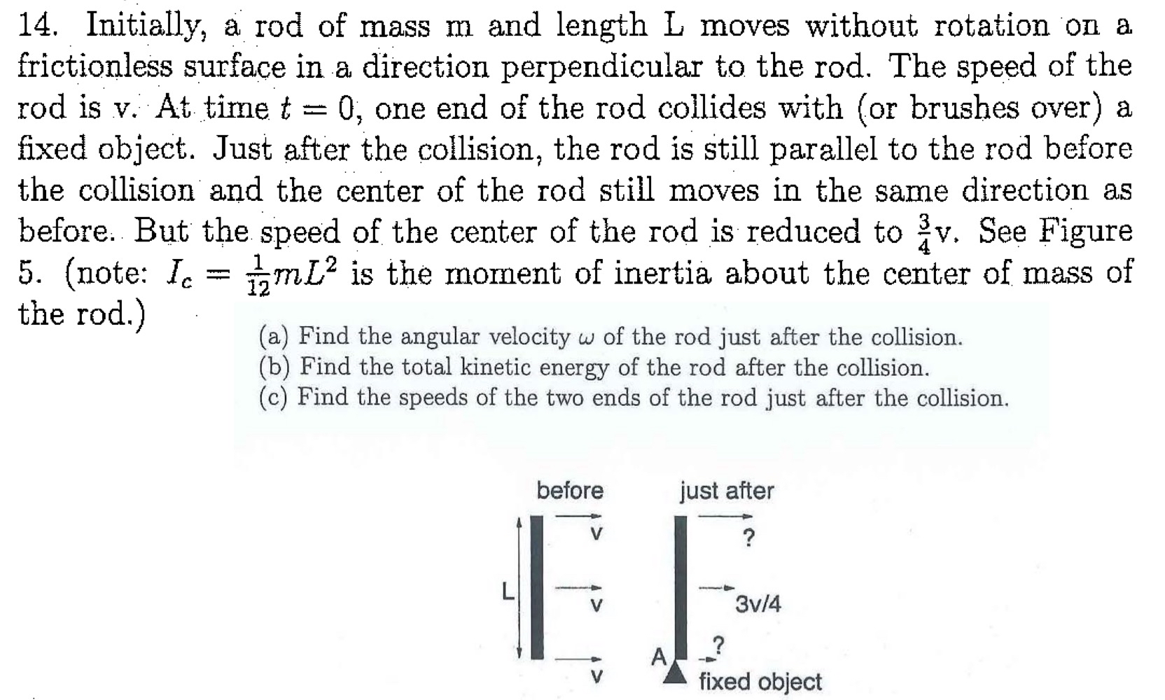Initially, a rod of mass m and length L moves