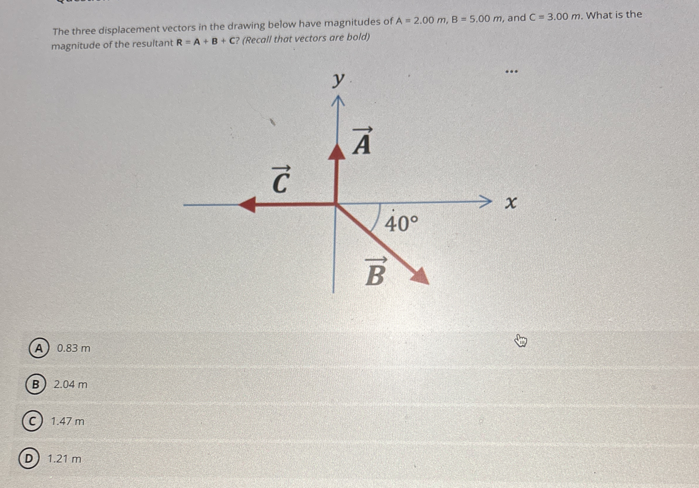 The three displacement vectors in the drawing