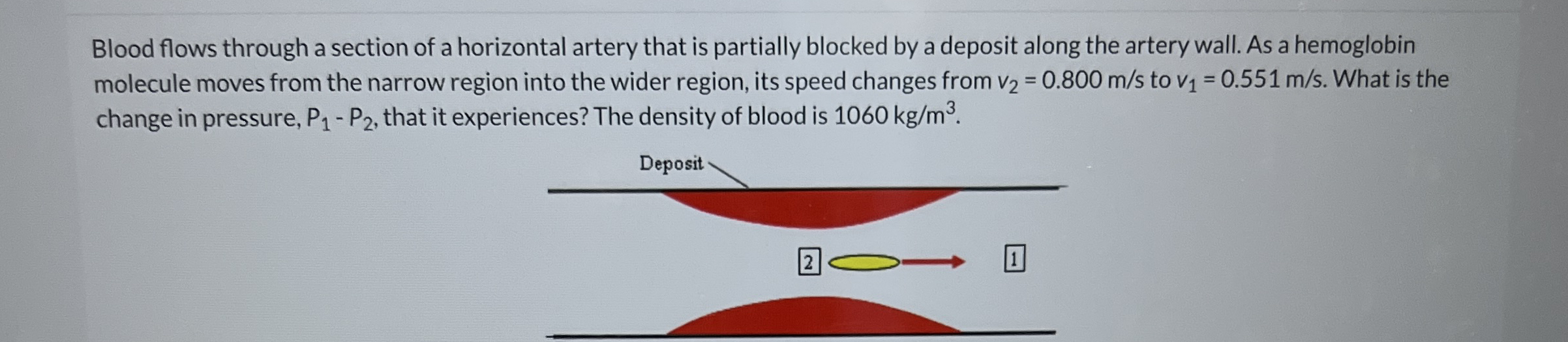Blood flows through a section of a horizontal