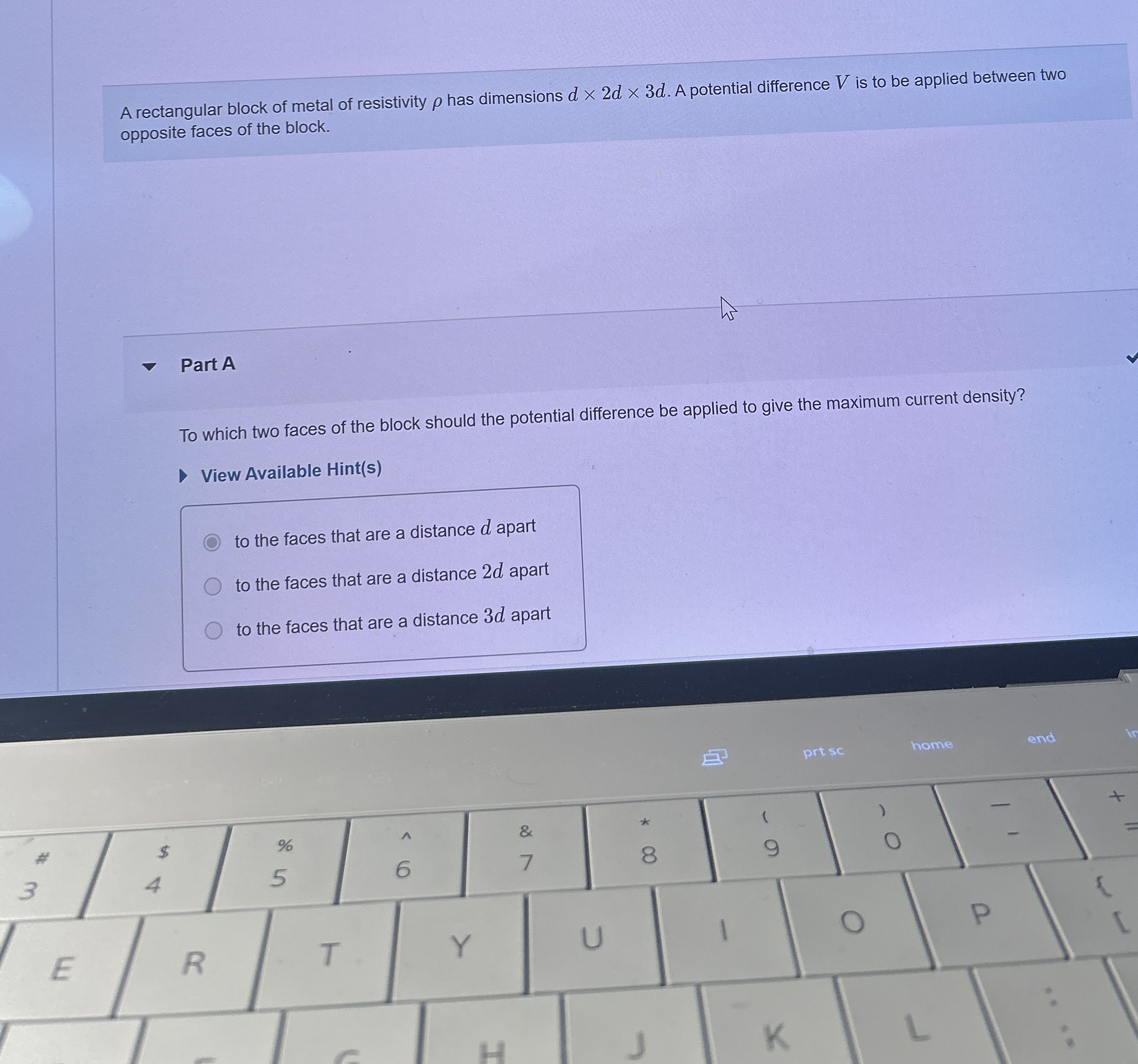 A rectangular block of metal of resistivity has