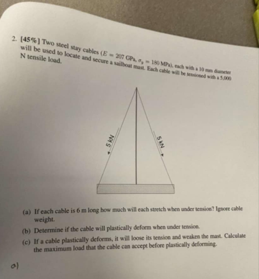 [ 4 5 % ] Two steel stay cables