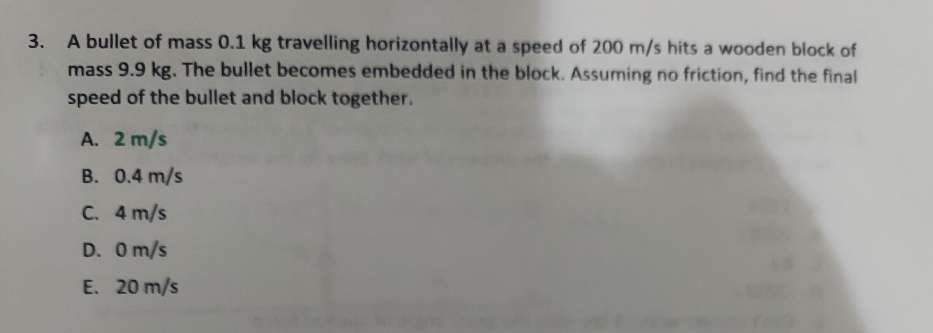 A bullet of mass 0 . 1 kg travelling horizontally