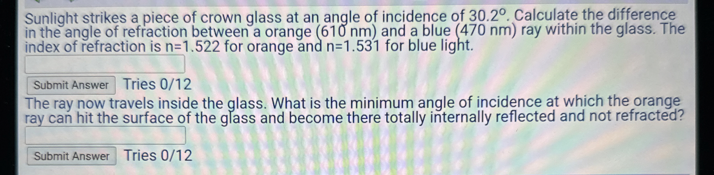 Sunlight strikes a piece of crown glass at an