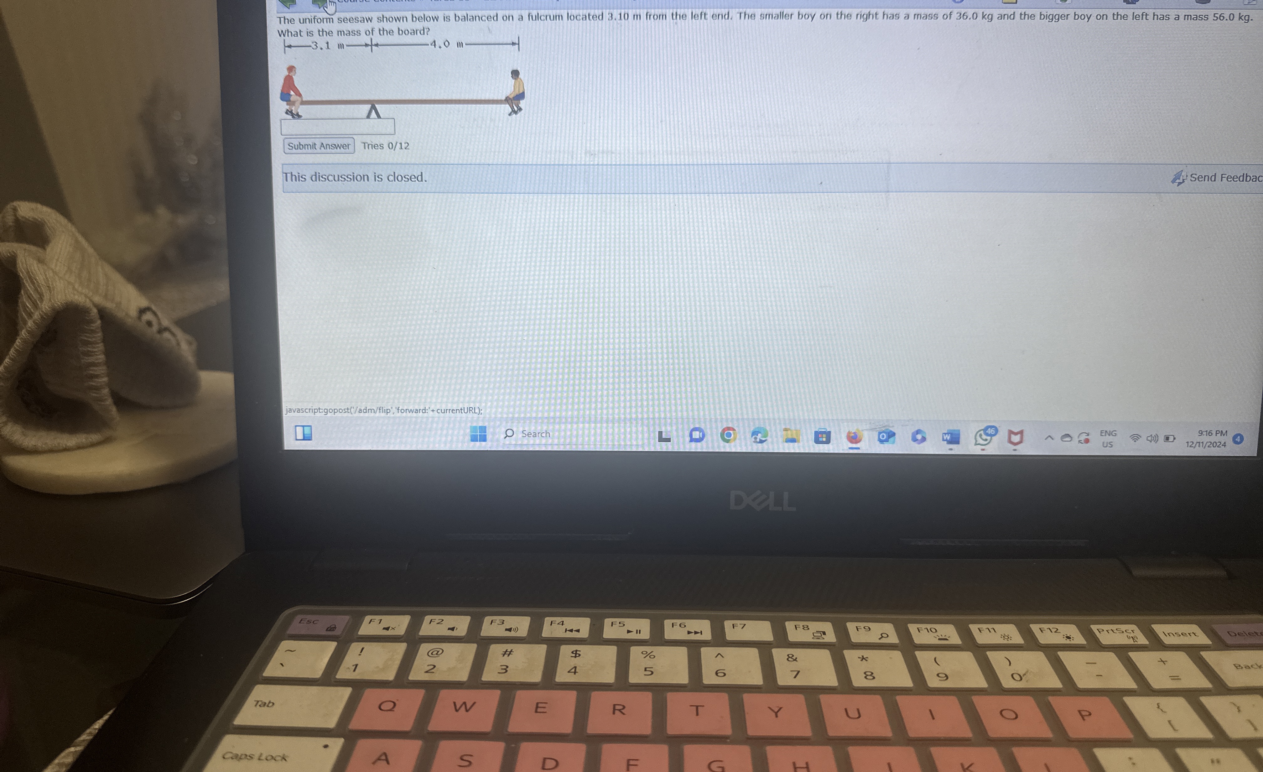 The uniform seesaw shown below is balanced on a