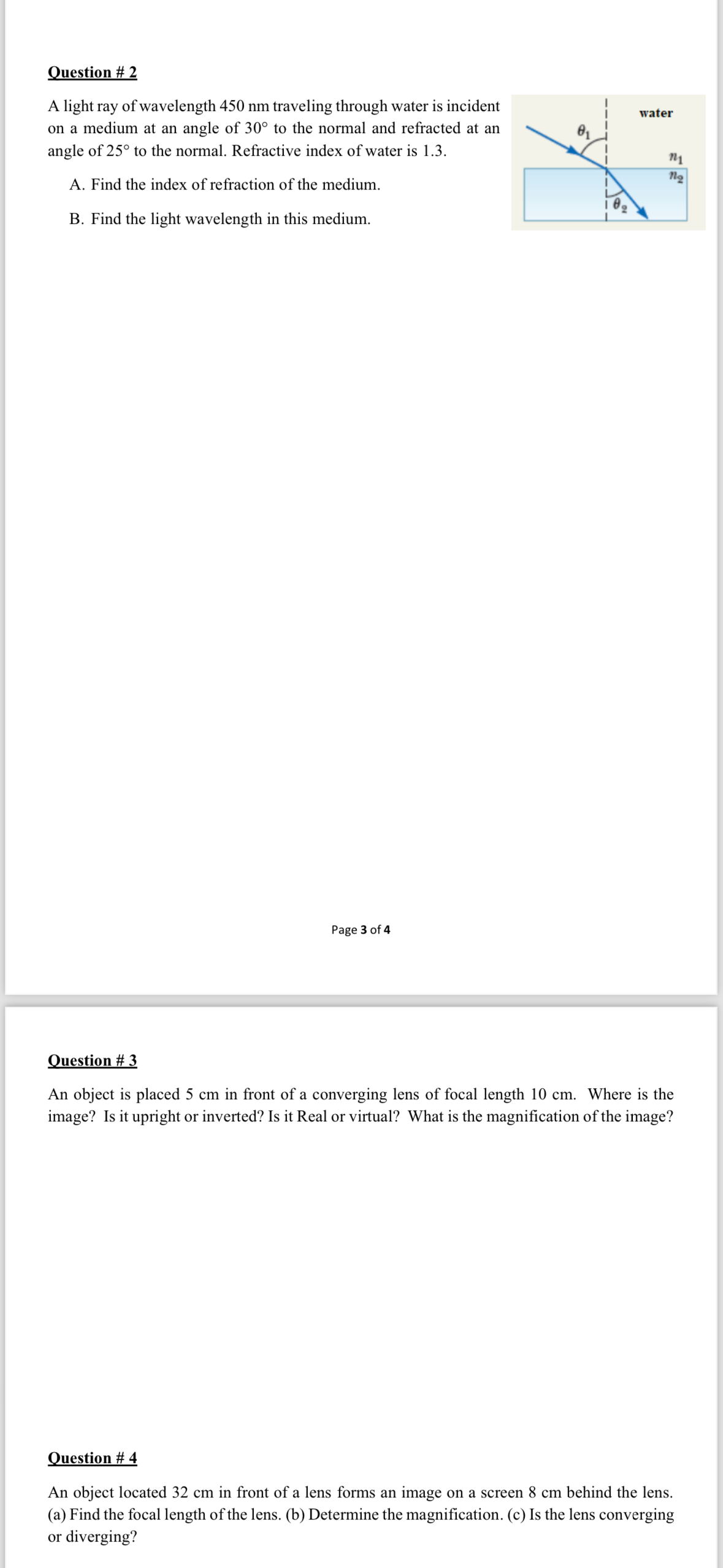 Question# 2 A light ray of wavelength 4 5 0 nm
