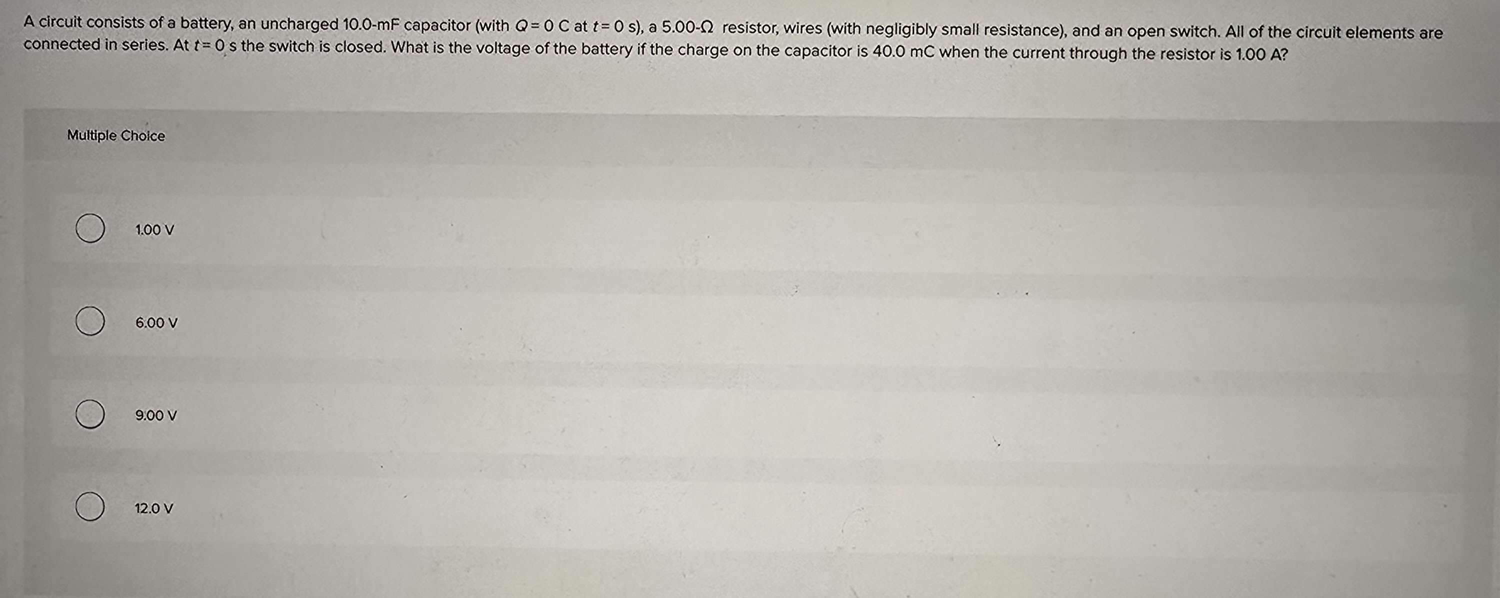 A circuit consists of a battery, an uncharged \ (