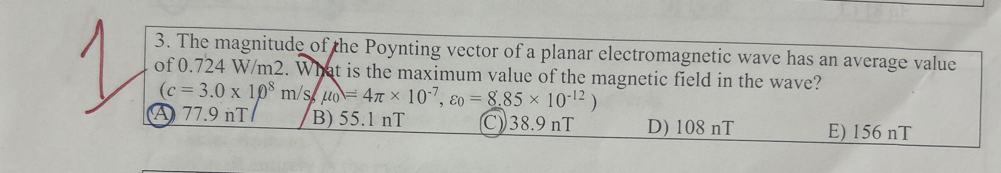 1 . The magnitude of he Poynting vector of a