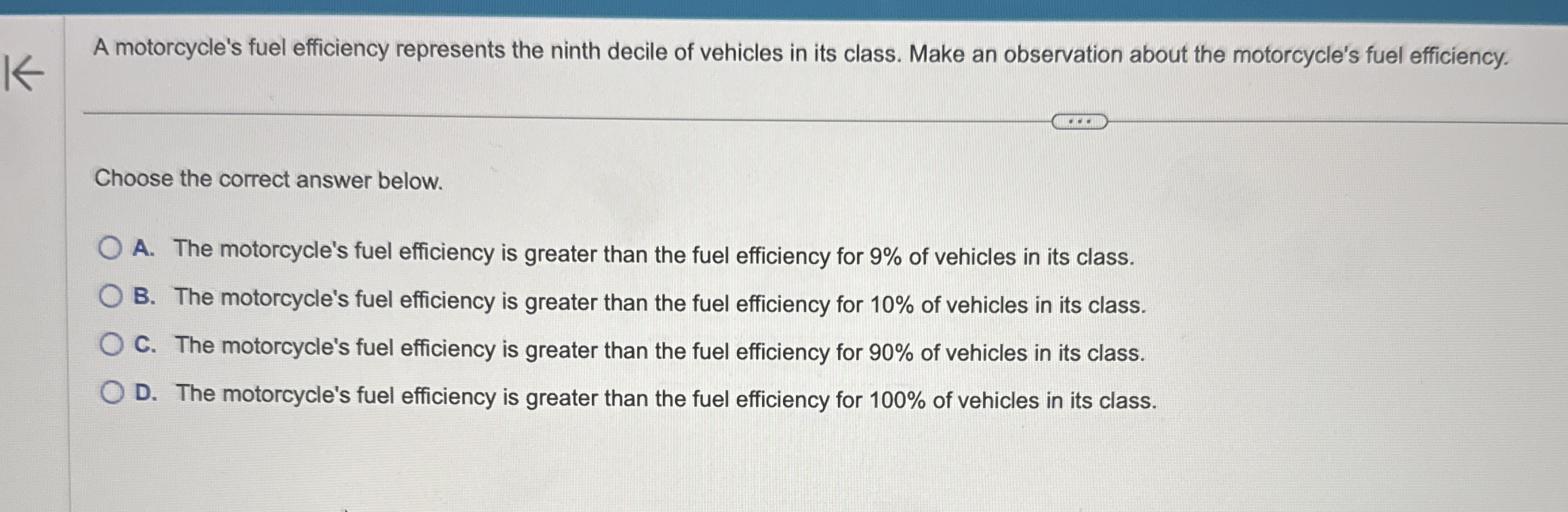 A motorcycle's fuel efficiency represents the