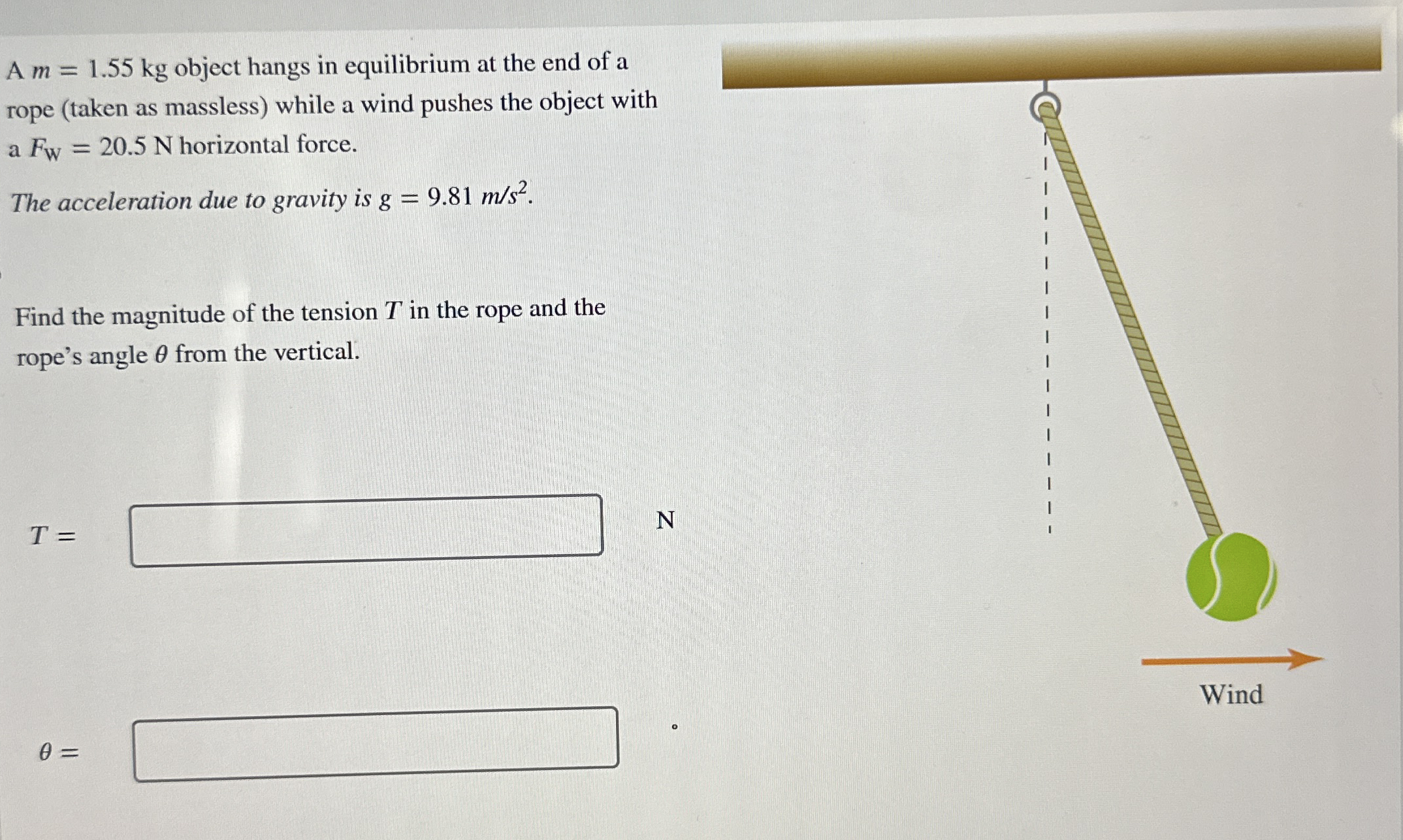 A m = 1 . 5 5 k g object hangs in equilibrium at