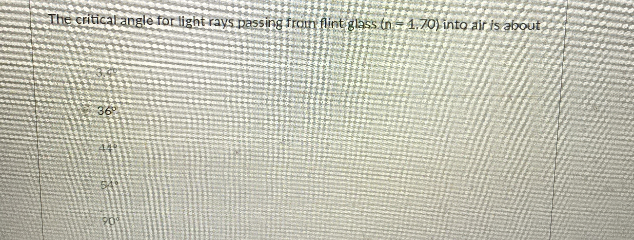 The critical angle for light rays passing from