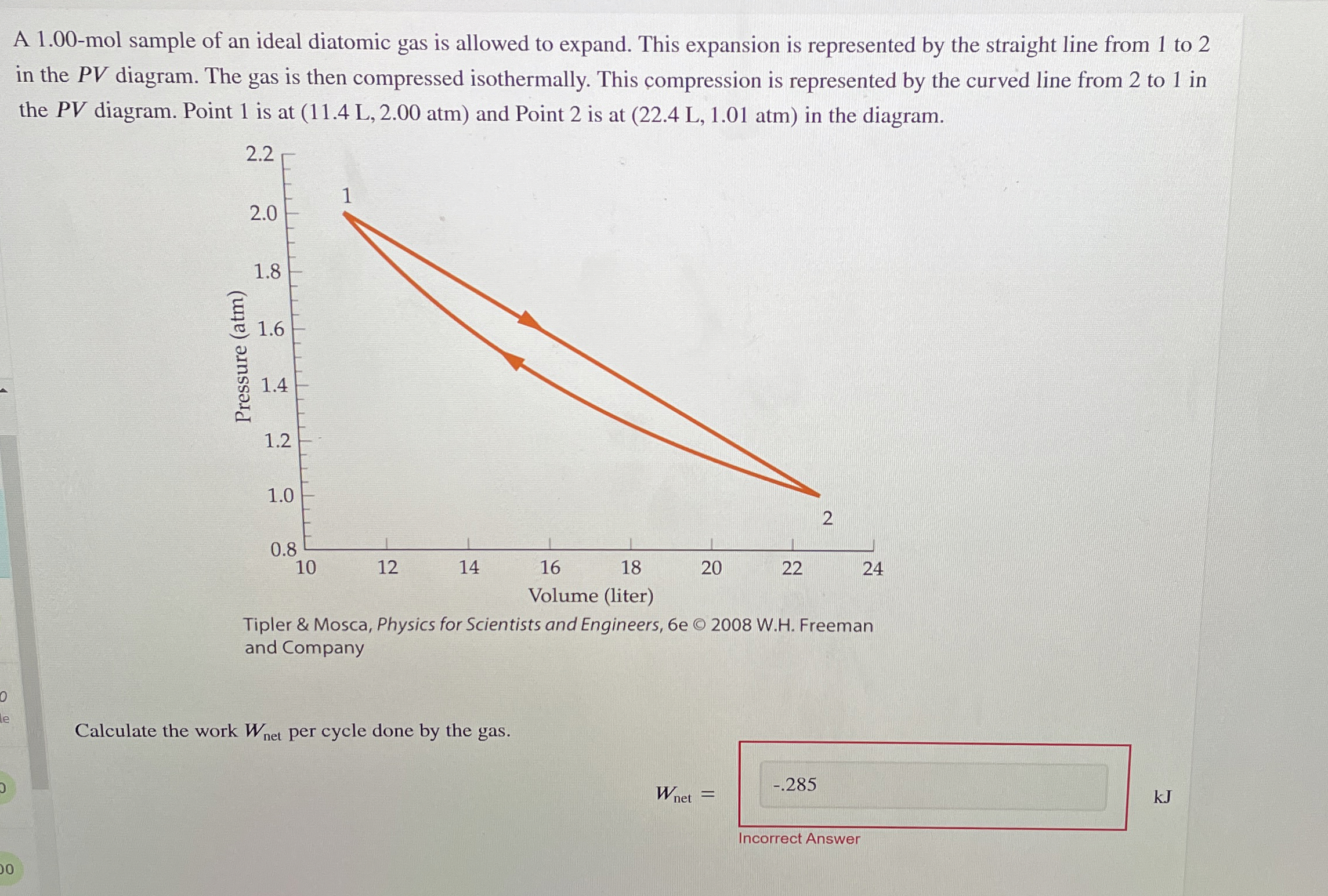 A 1 . 0 0 - mol sample of an ideal diatomic gas