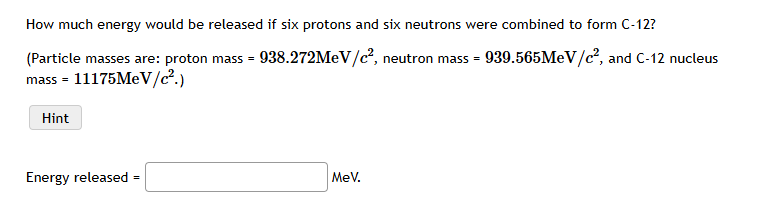 = 9 3 8 . 2 7 2 Me ( V ) / ( c ^ ( 2 ) ) ,