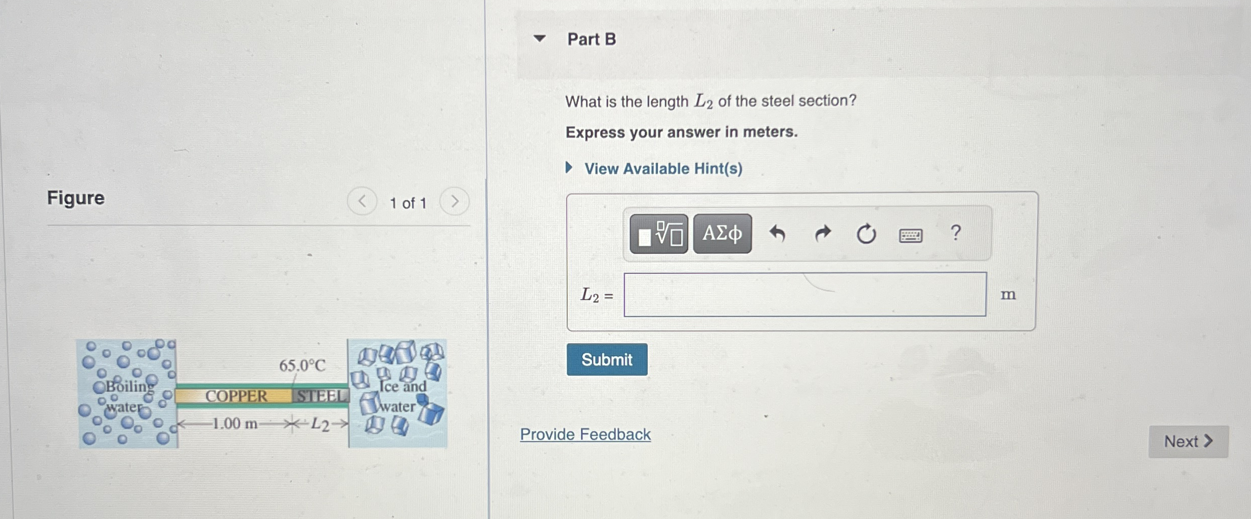 Part B What is the length L 2 of the steel
