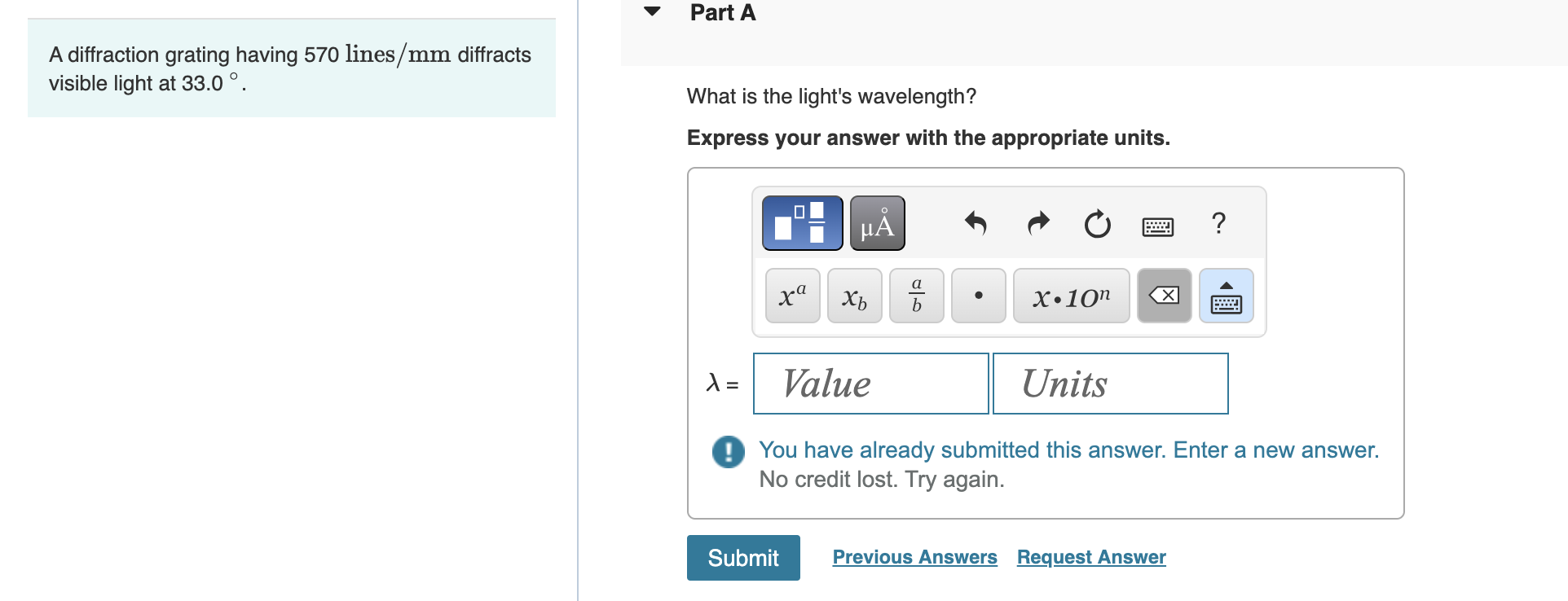 What is the light's wavelength? A diffraction