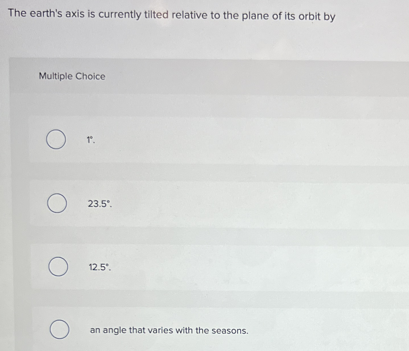 The earth's axis is currently tilted relative to