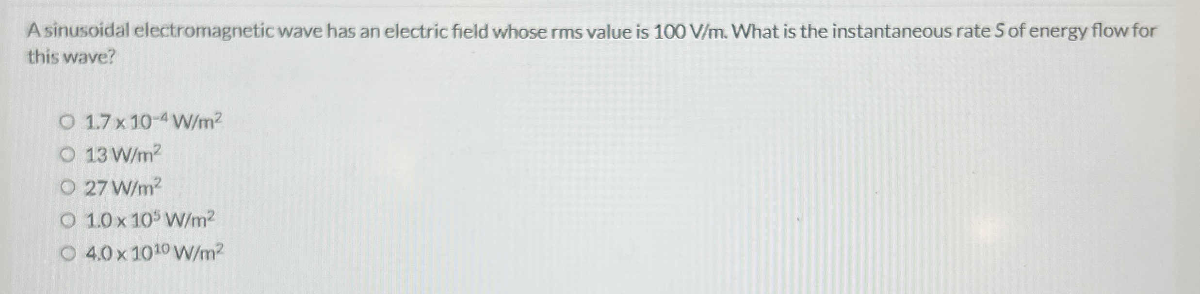 A sinusoidal electromagnetic wave has an electric