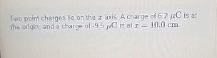 Two point charges lie on the x axis . A charge of