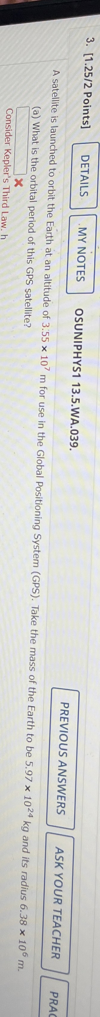 [ 1 . 2 5 / 2 Points ] DETAILS OSUNIPHYS 1 1 3 .