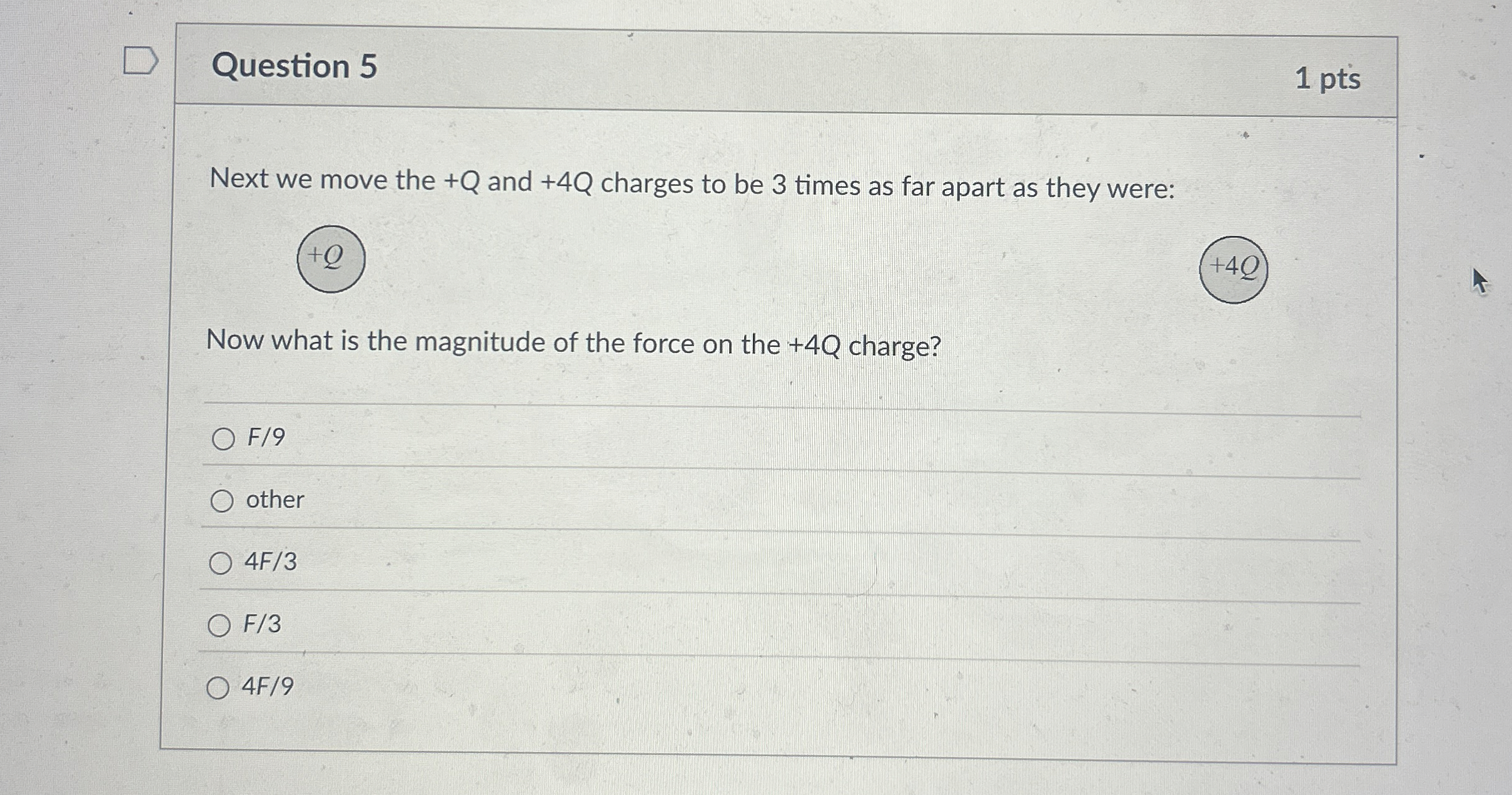 Question 5 1 pts Next we move the + Q and + 4 Q