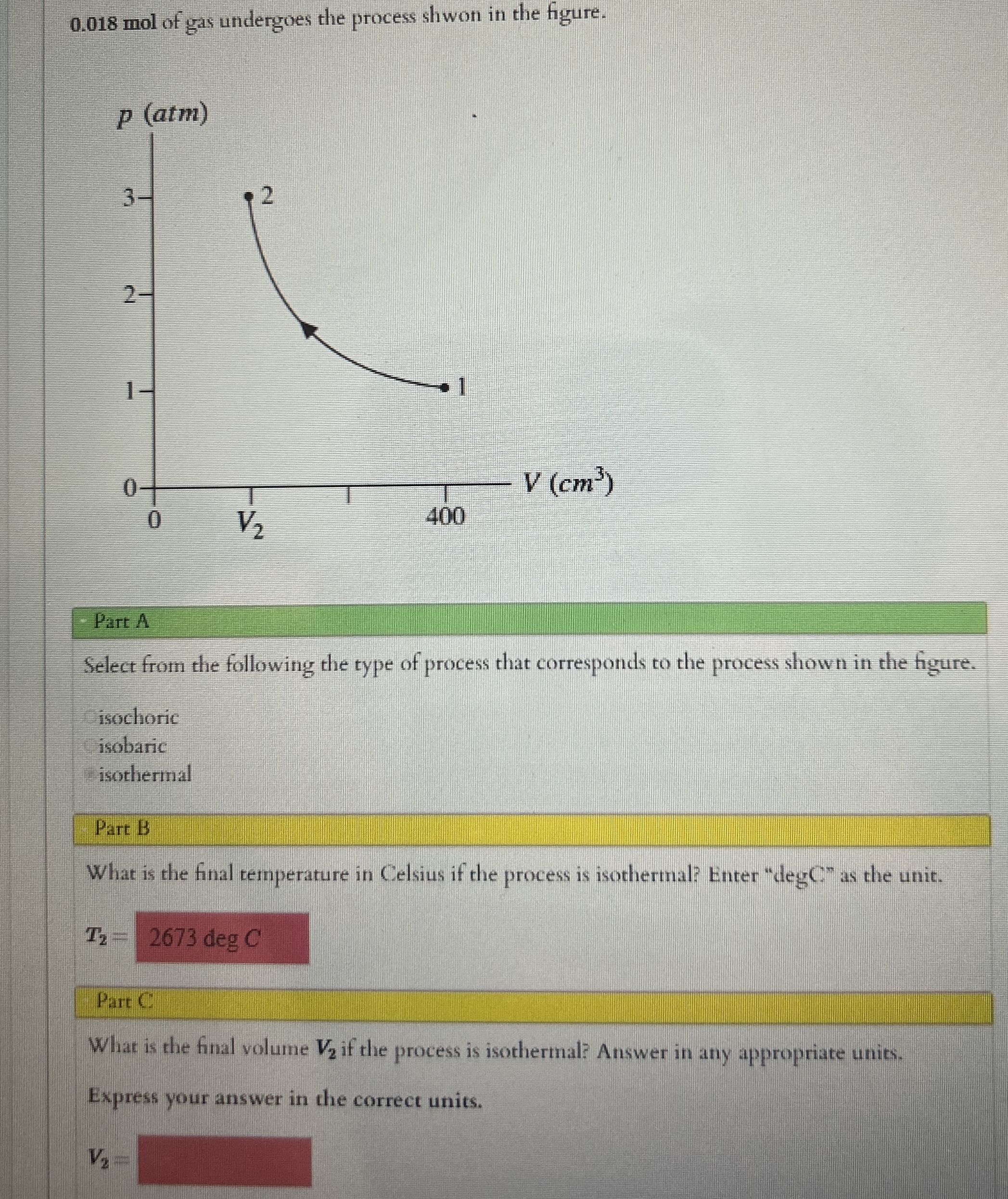 0 . 0 1 8 mol of gas undergoes the process shwon