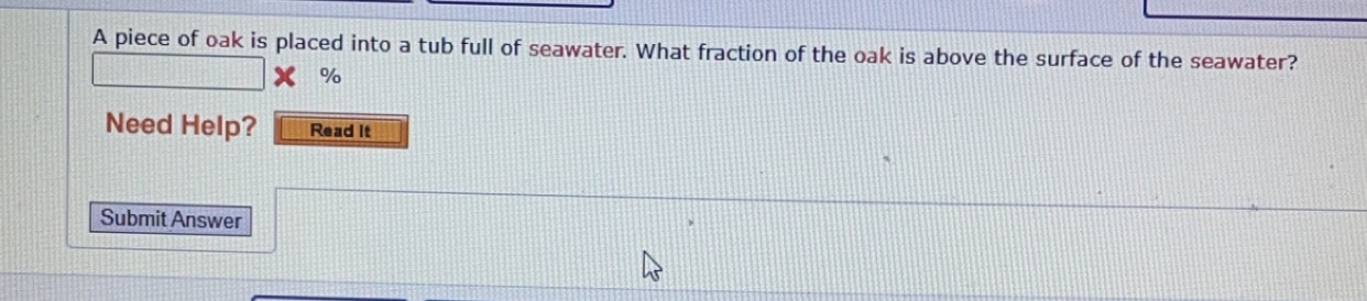 A piece of oak is placed into a tub full of