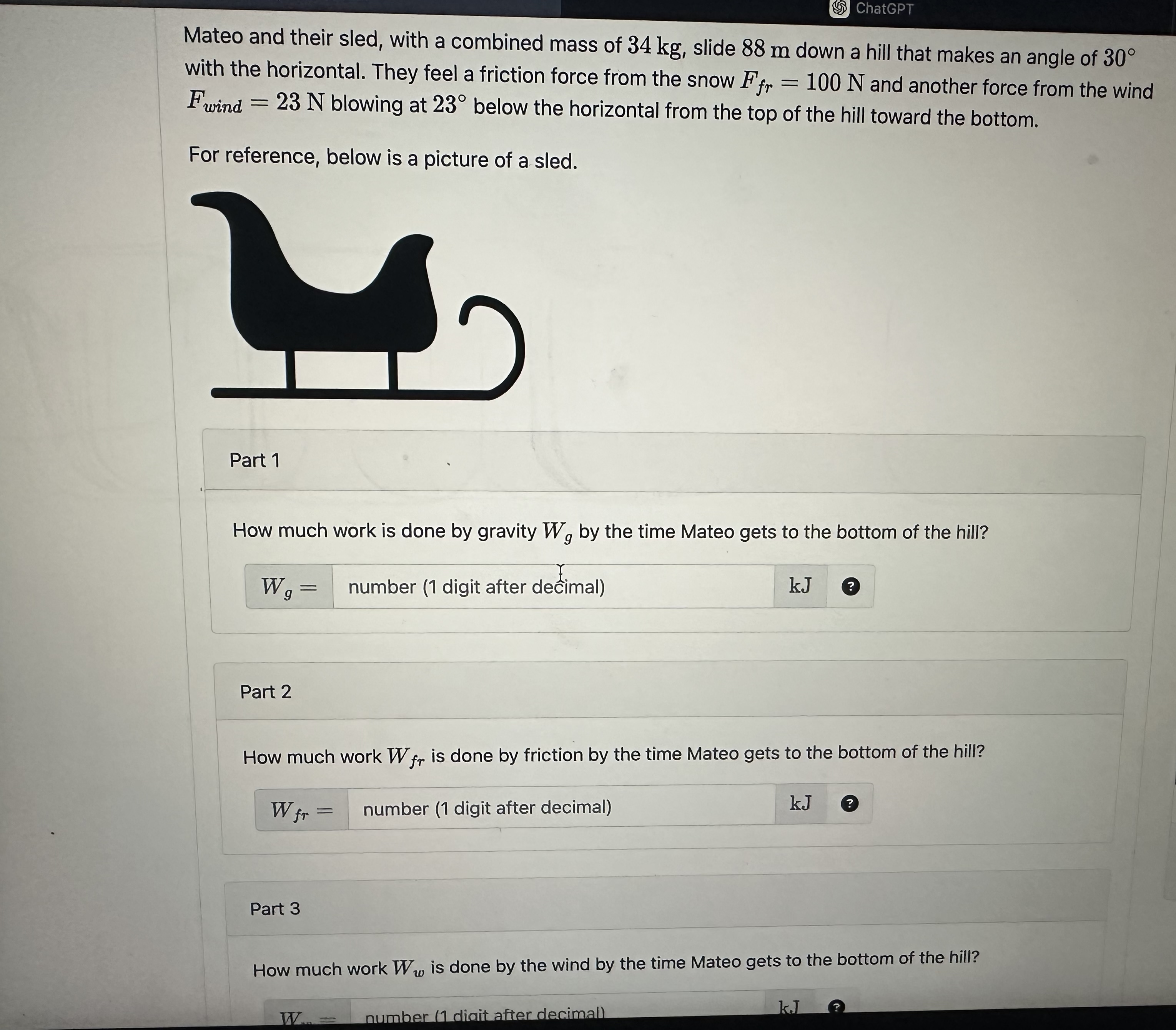 Mateo and their sled, with a combined mass of 3 4