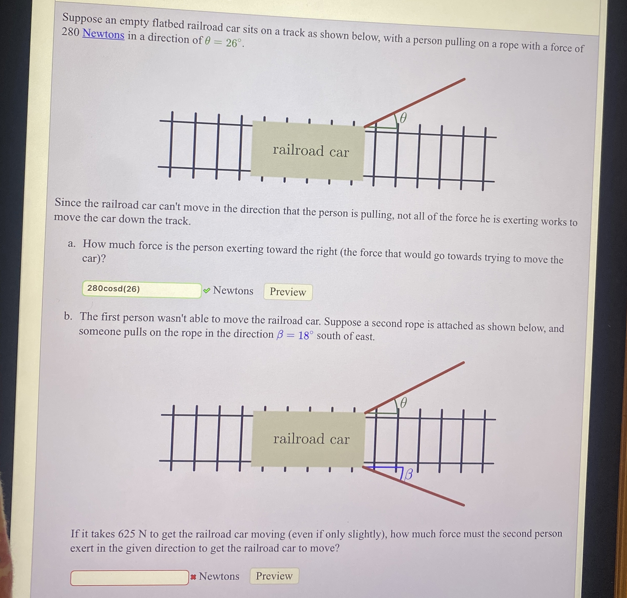 Suppose an empty flatbed railroad car sits on a