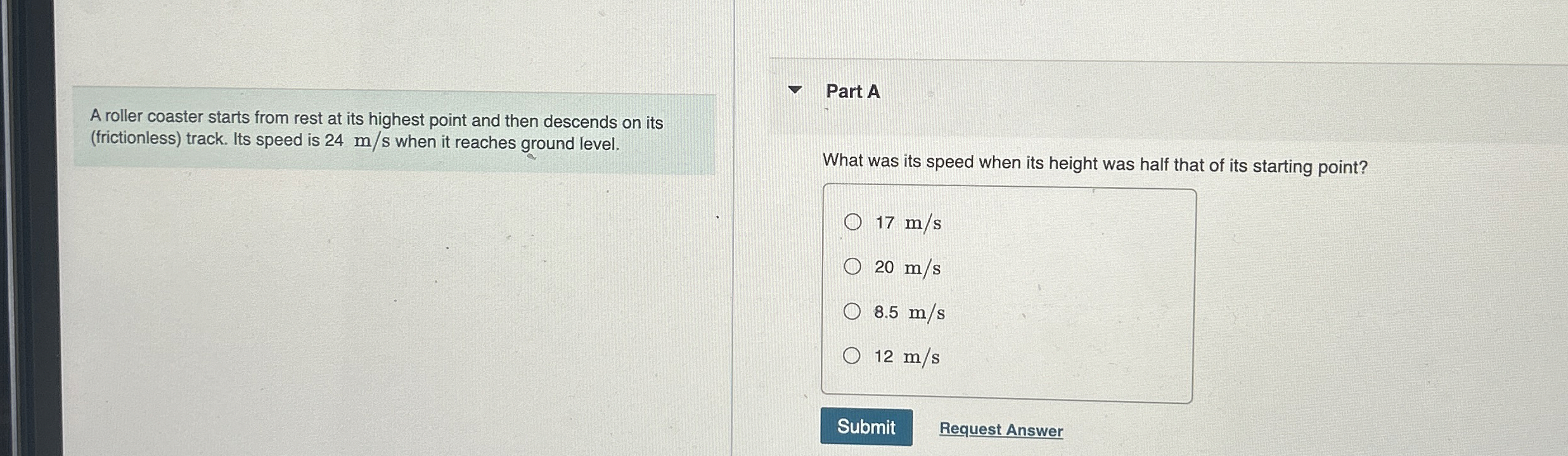 A roller coaster starts from rest at its highest
