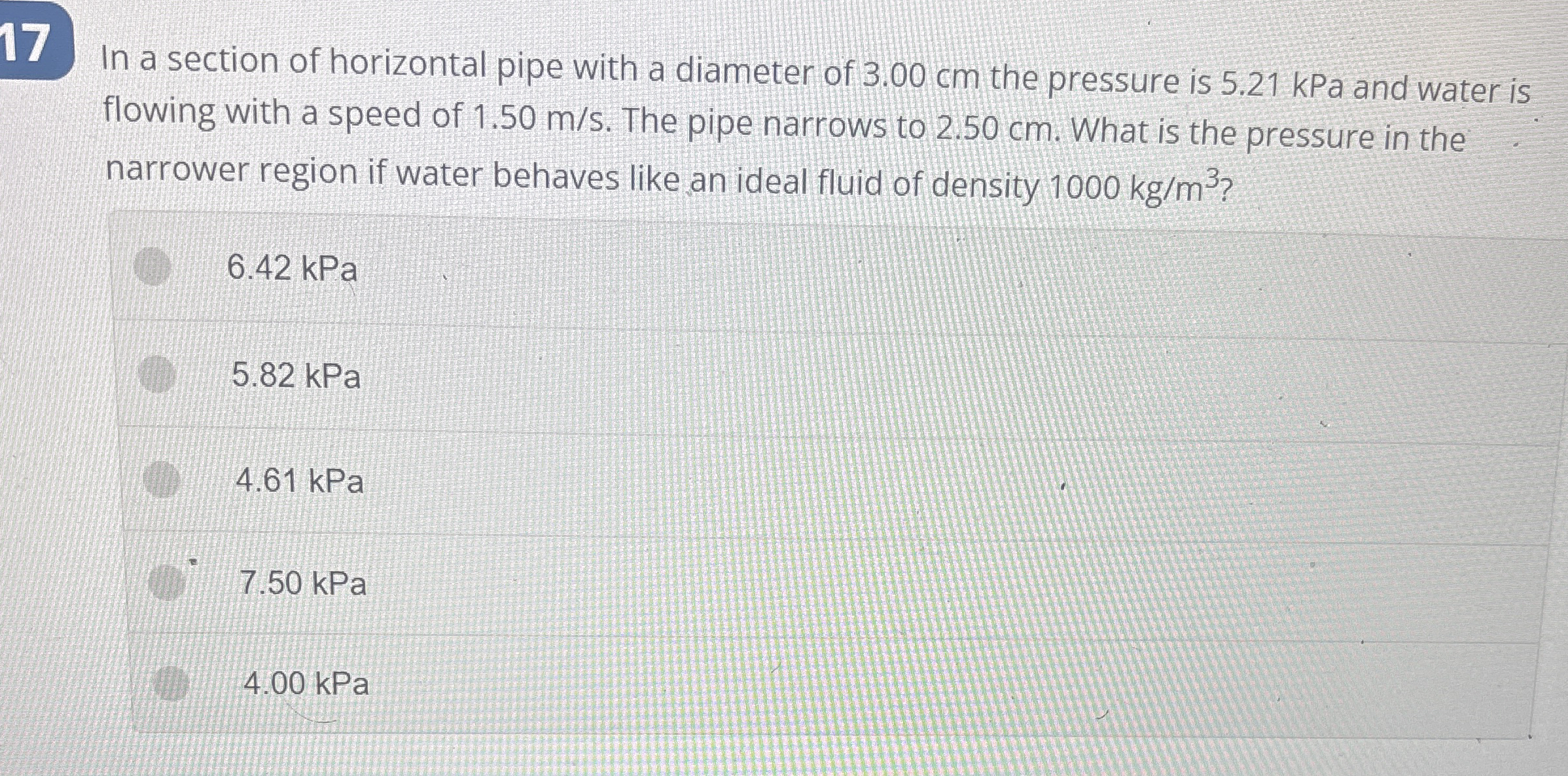 1 7 In a section of horizontal pipe with a