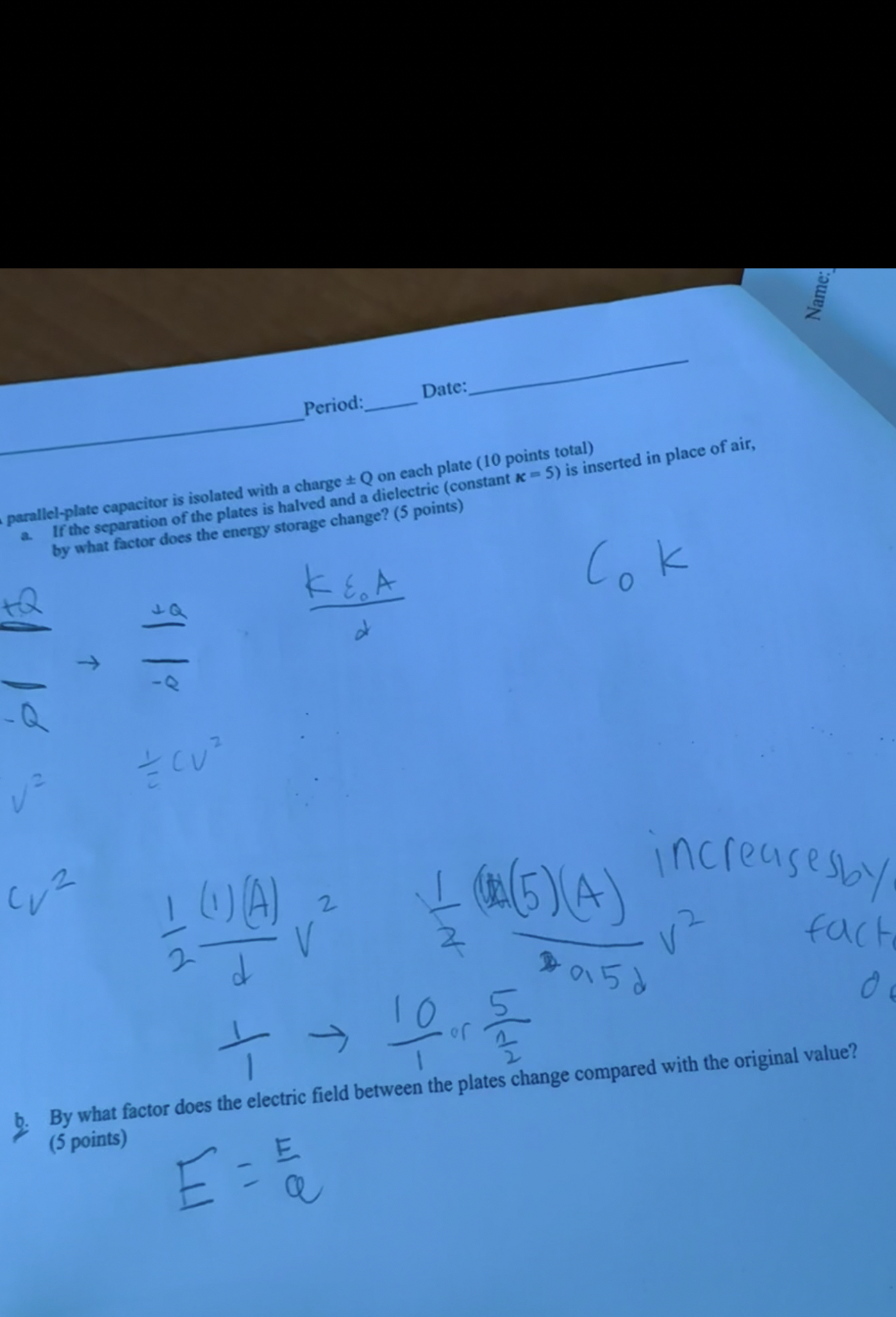 Period: Date q , parallel - plate capacitor is