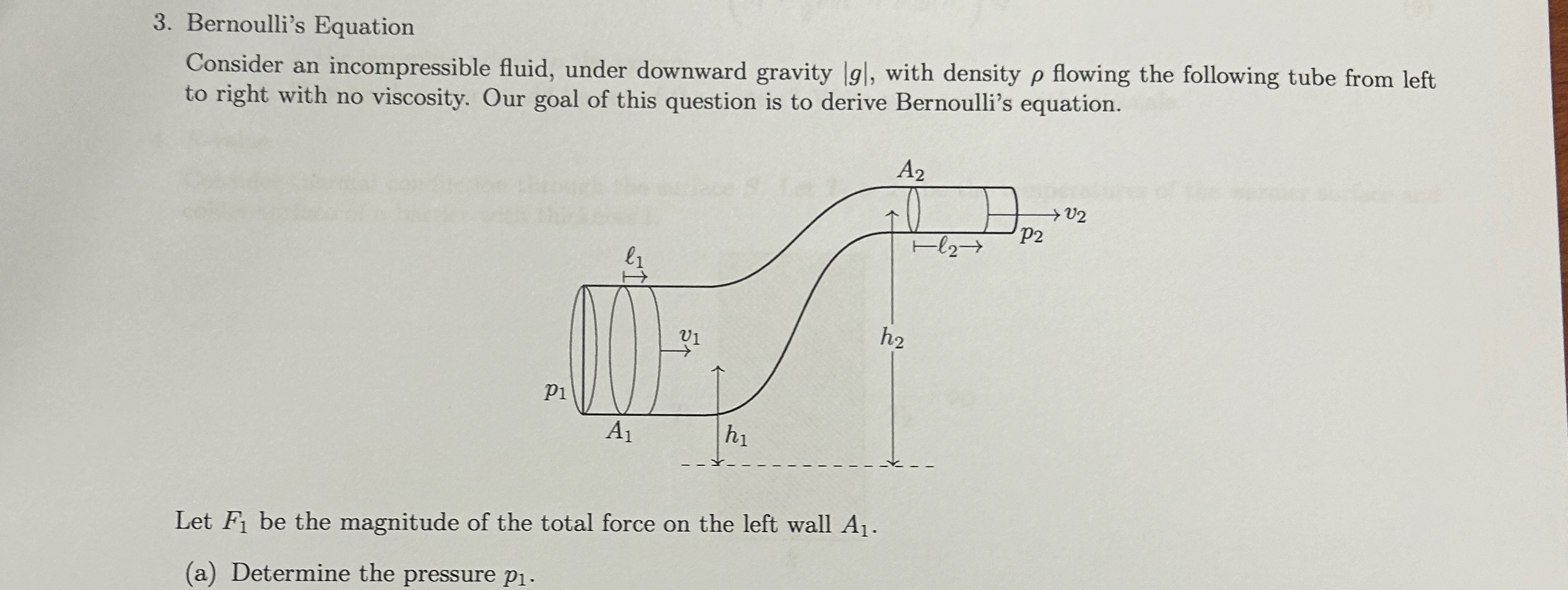 Bernoulli's Equation Consider an incompressible