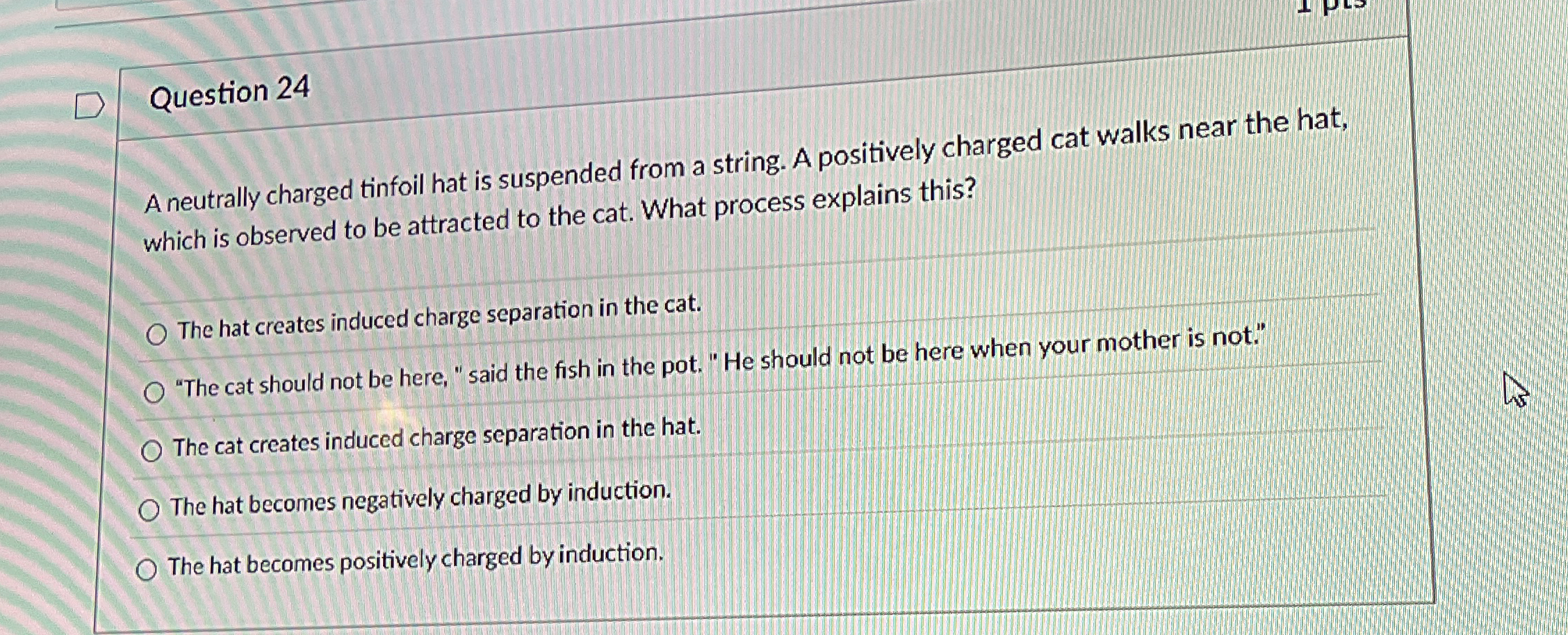 Question 2 4 A neutrally charged tinfoil hat is
