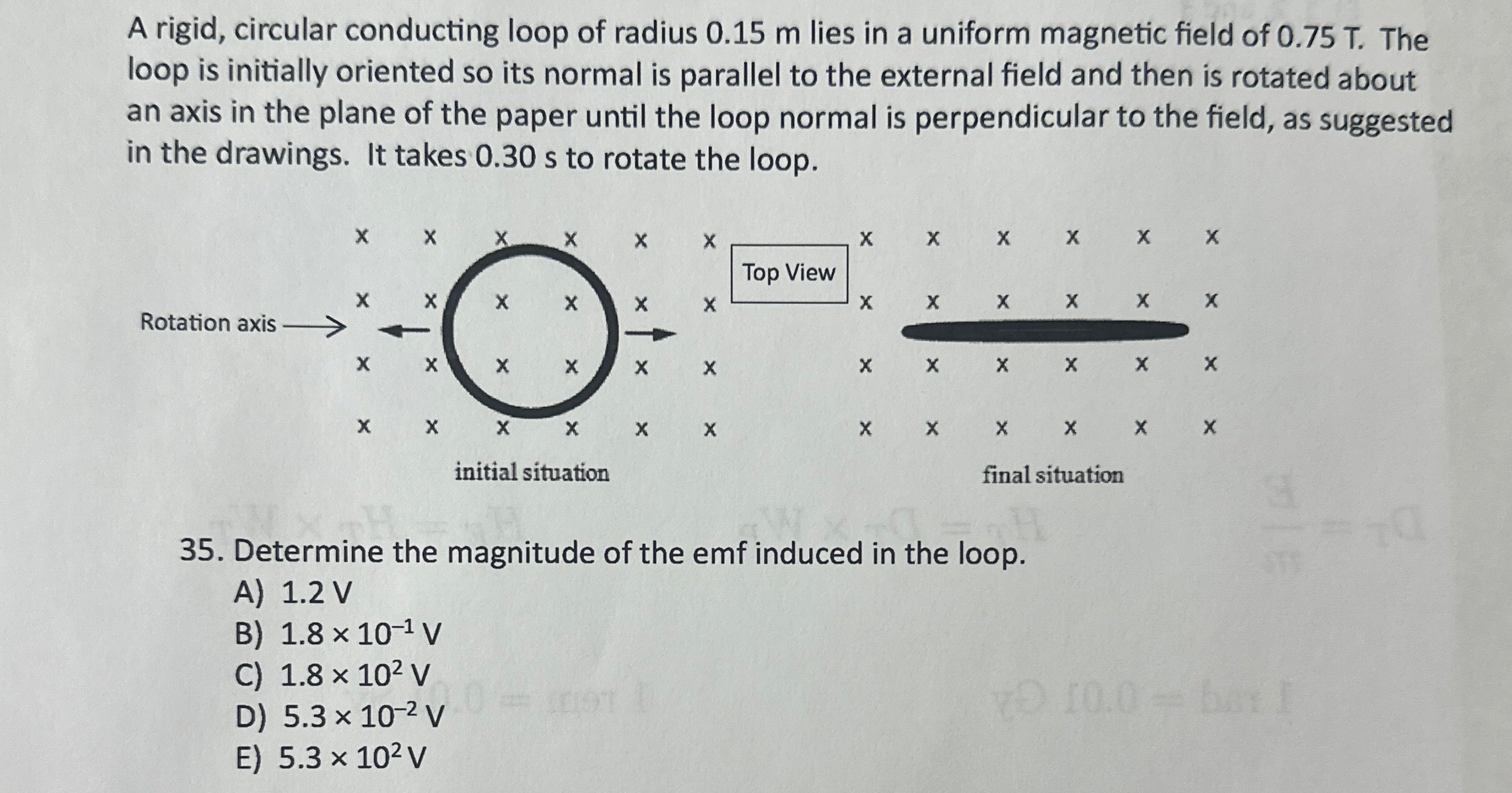 A rigid, circular conducting loop of radius 0 . 1