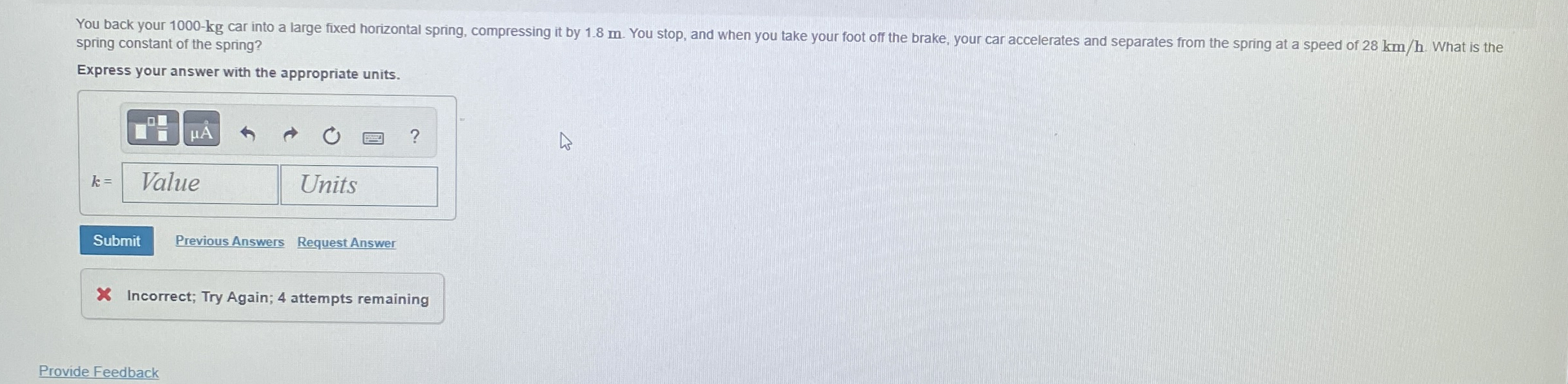 spring constant of the spring? Express your