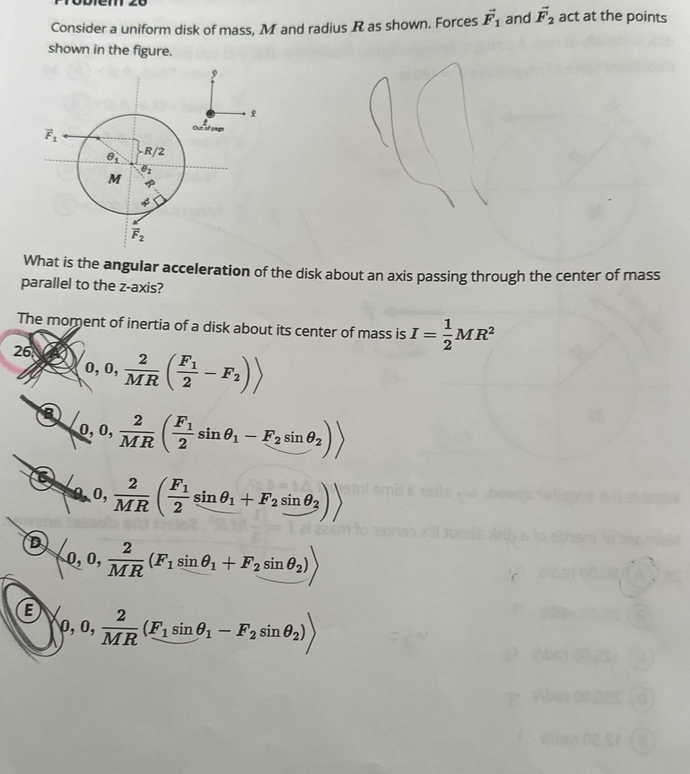 Consider a uniform disk of mass, M and radius R