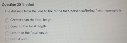 Question 3 0 ( 1 point ) The distance from the