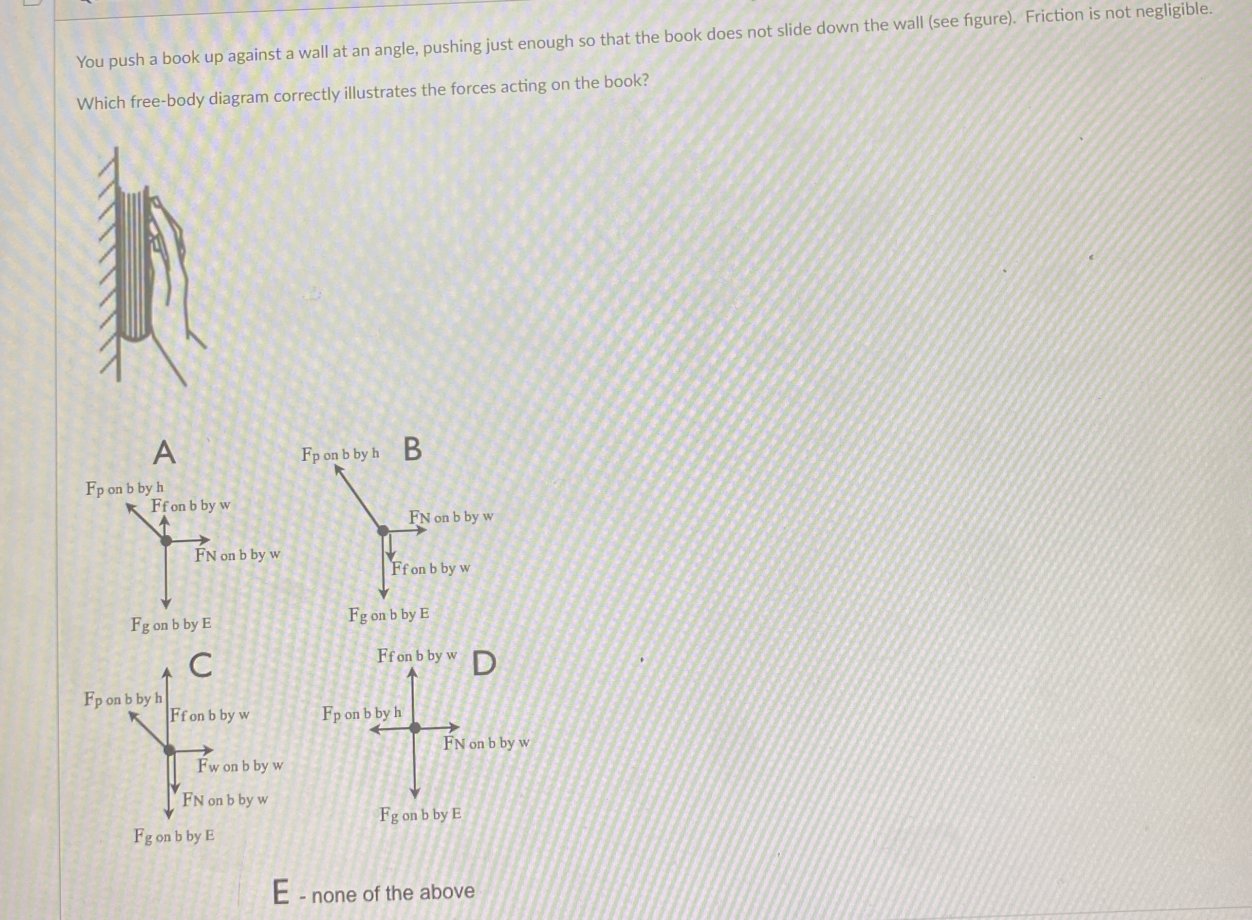 You push a book up against a wall at an angle,