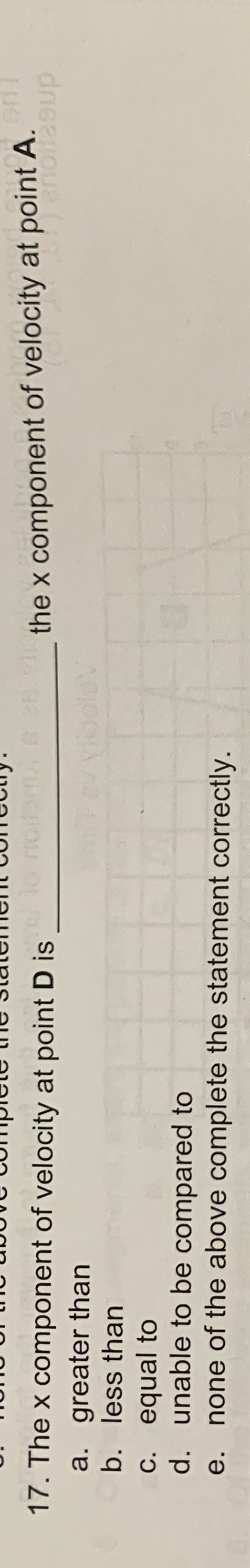 The x component of velocity at point D is q , the