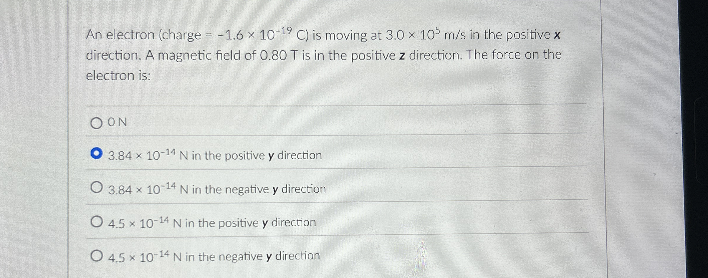 An electron ( charge = - 1 . 6 1 0 - 1 9 C ) is
