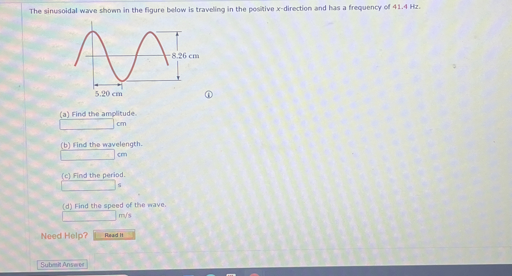 The sinusoidal wave shown in the figure below is