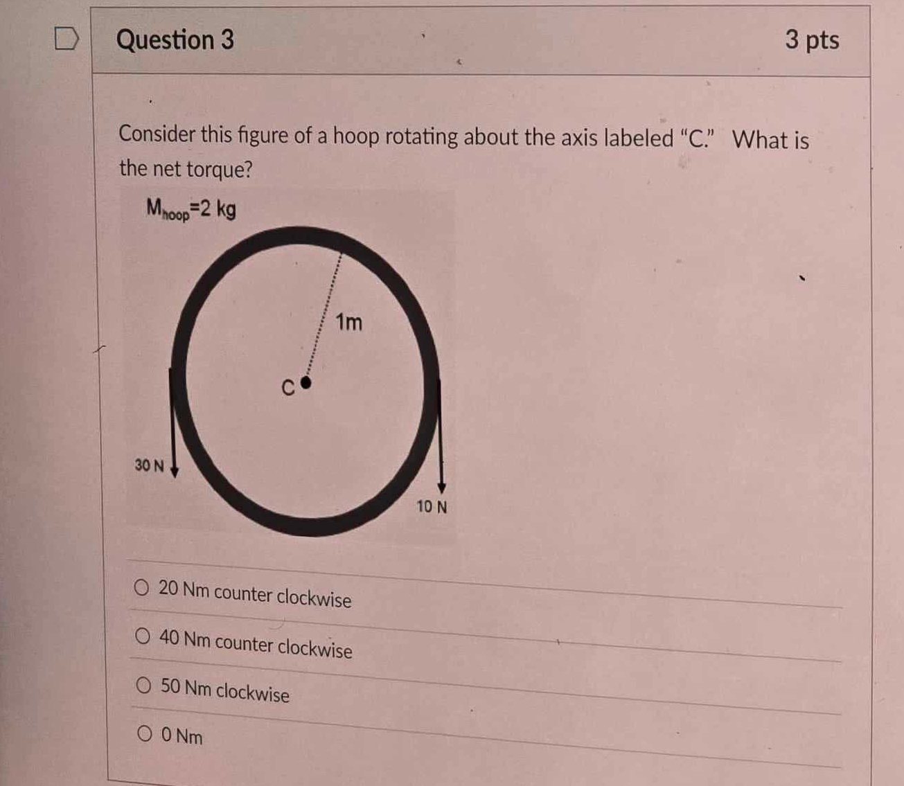 Question 3 3 pts Consider this figure of a hoop