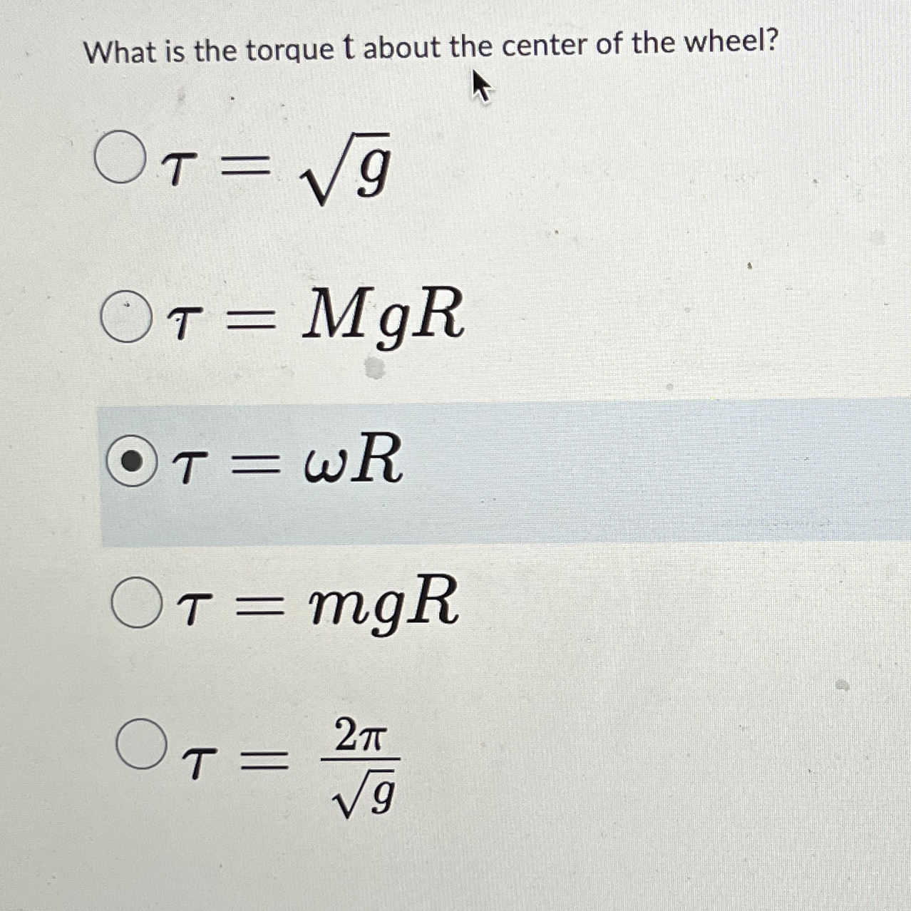 What is the torque t about the center of the