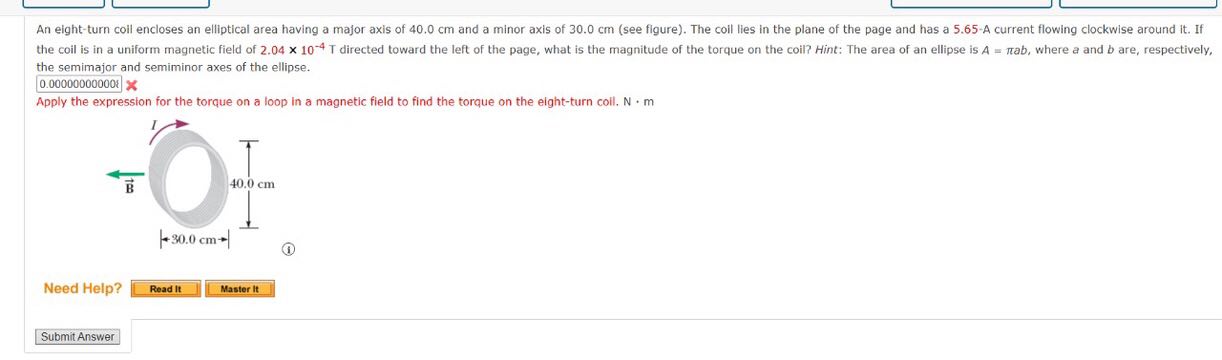 An eight - turn coil encloses an elliptical area