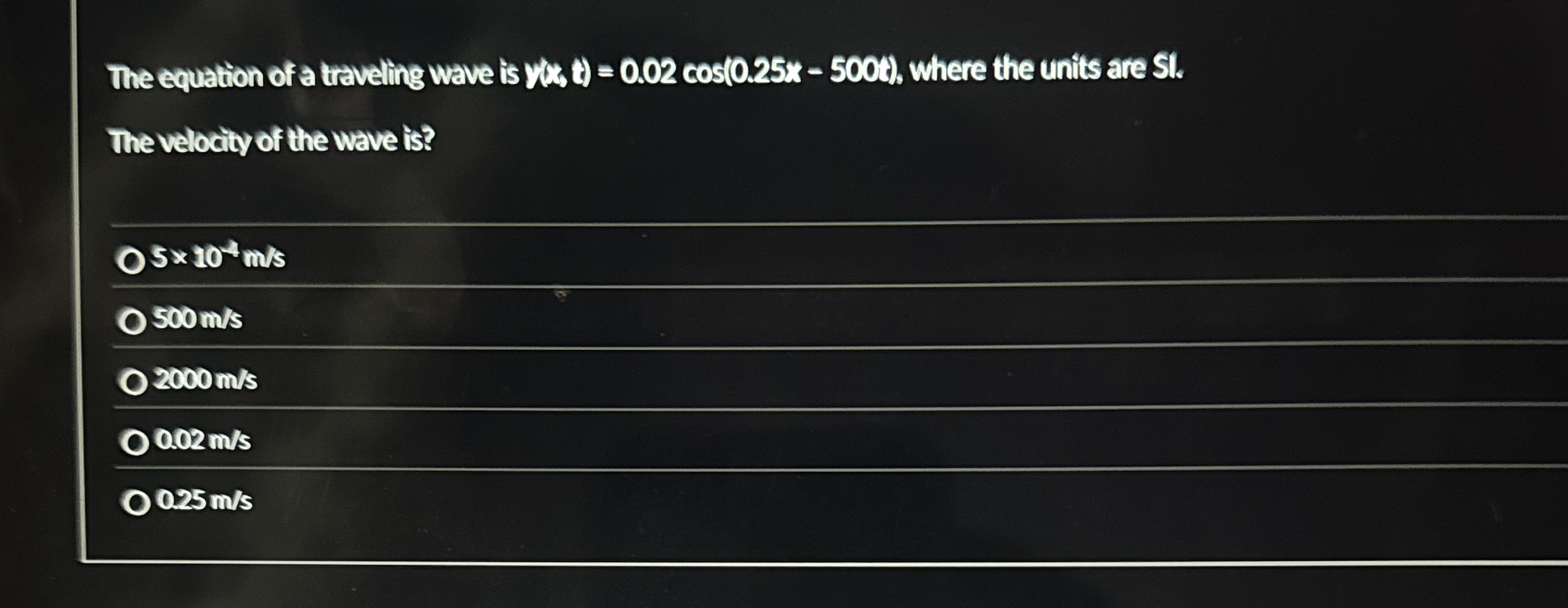 The equation of a traveling wave is , where the