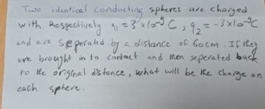 Two identical conducting spheres are charged with