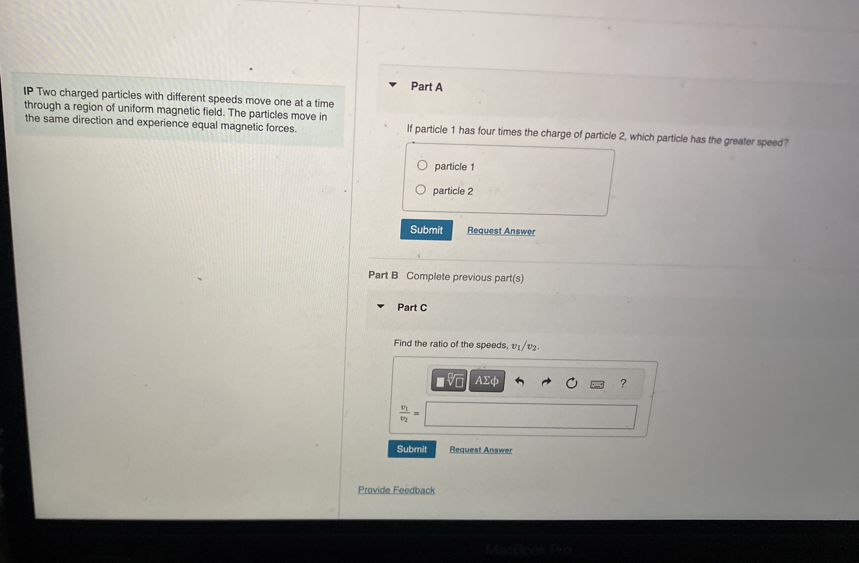 IP Two charged particles with different speeds