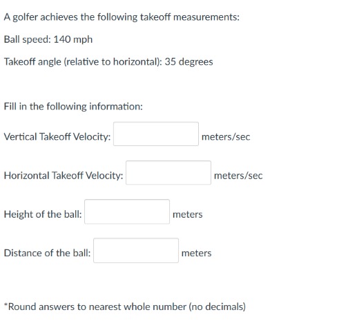A golfer achieves the following takeoff