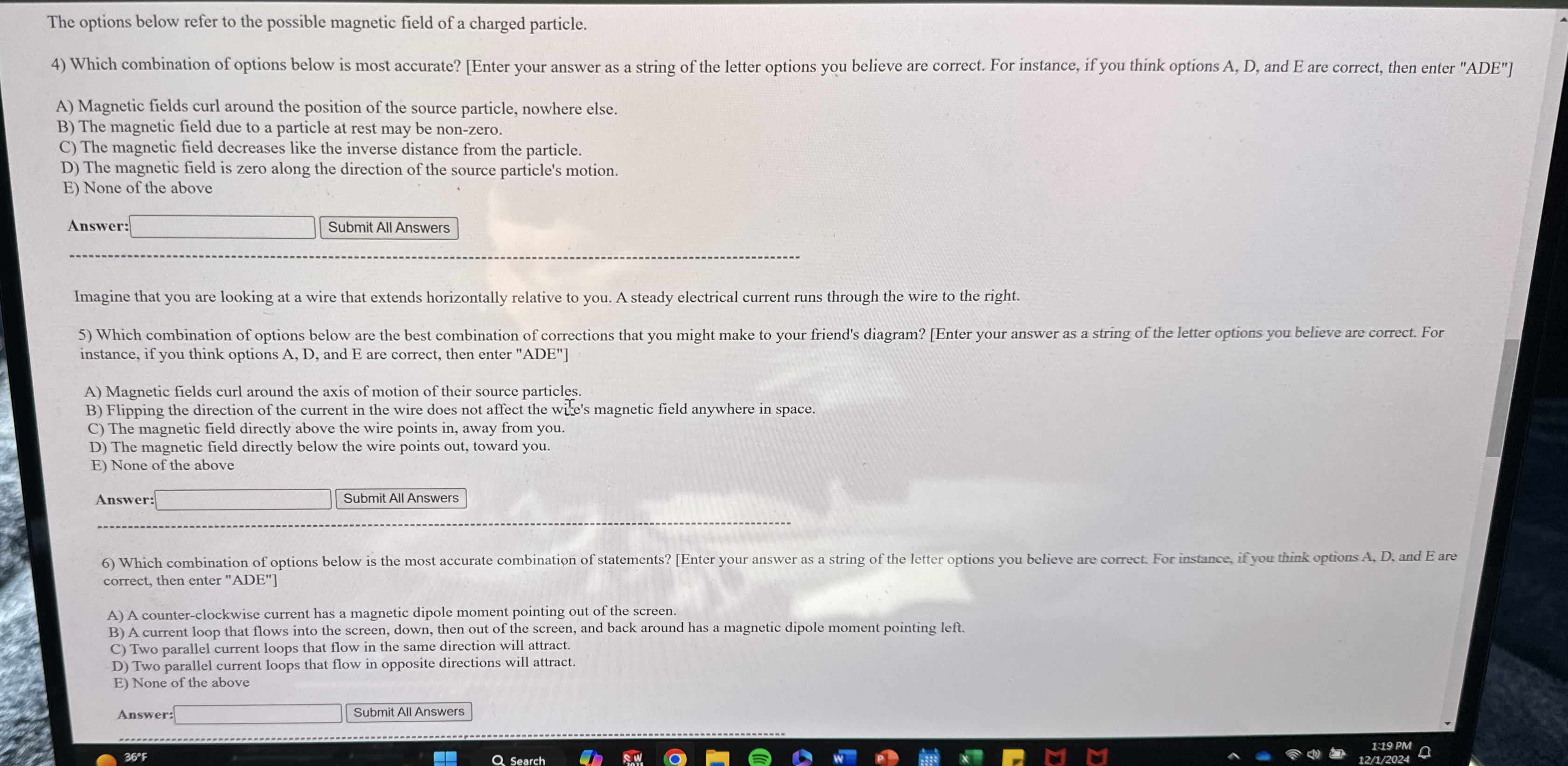 The options below refer to the possible magnetic