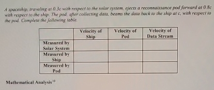 A spaceship, traveling at 0 . 3 c with respect to