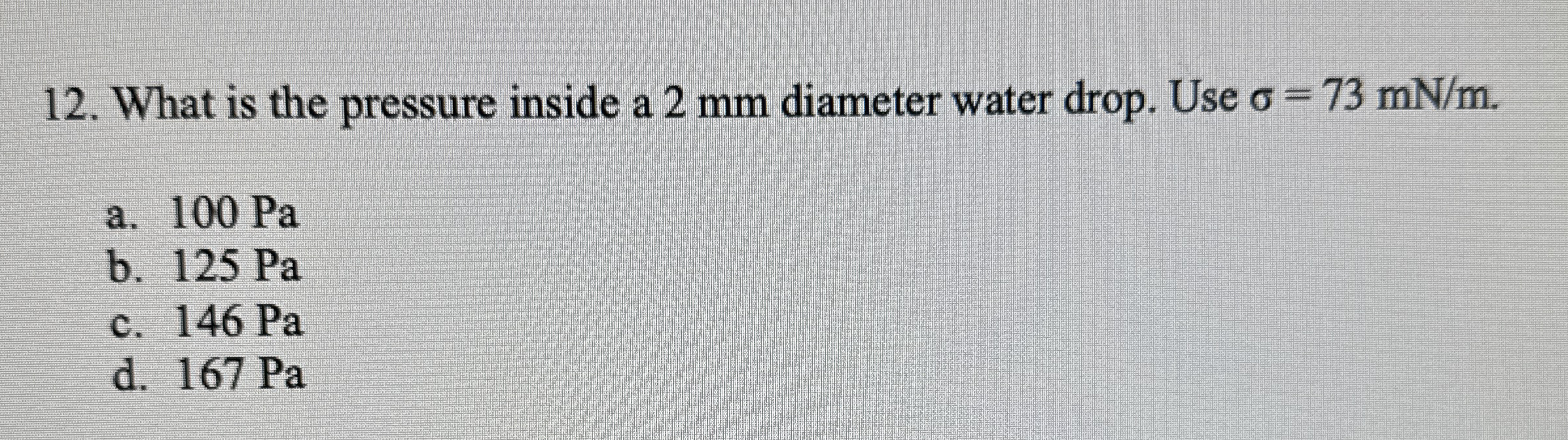 What is the pressure inside a 2 mm diameter water